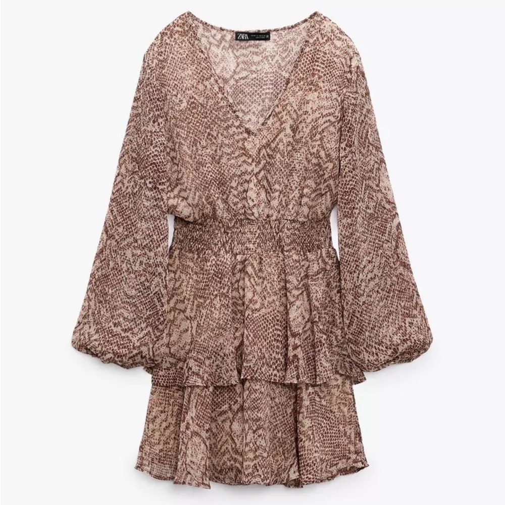 Zara Beige Snake Print Layered Dress